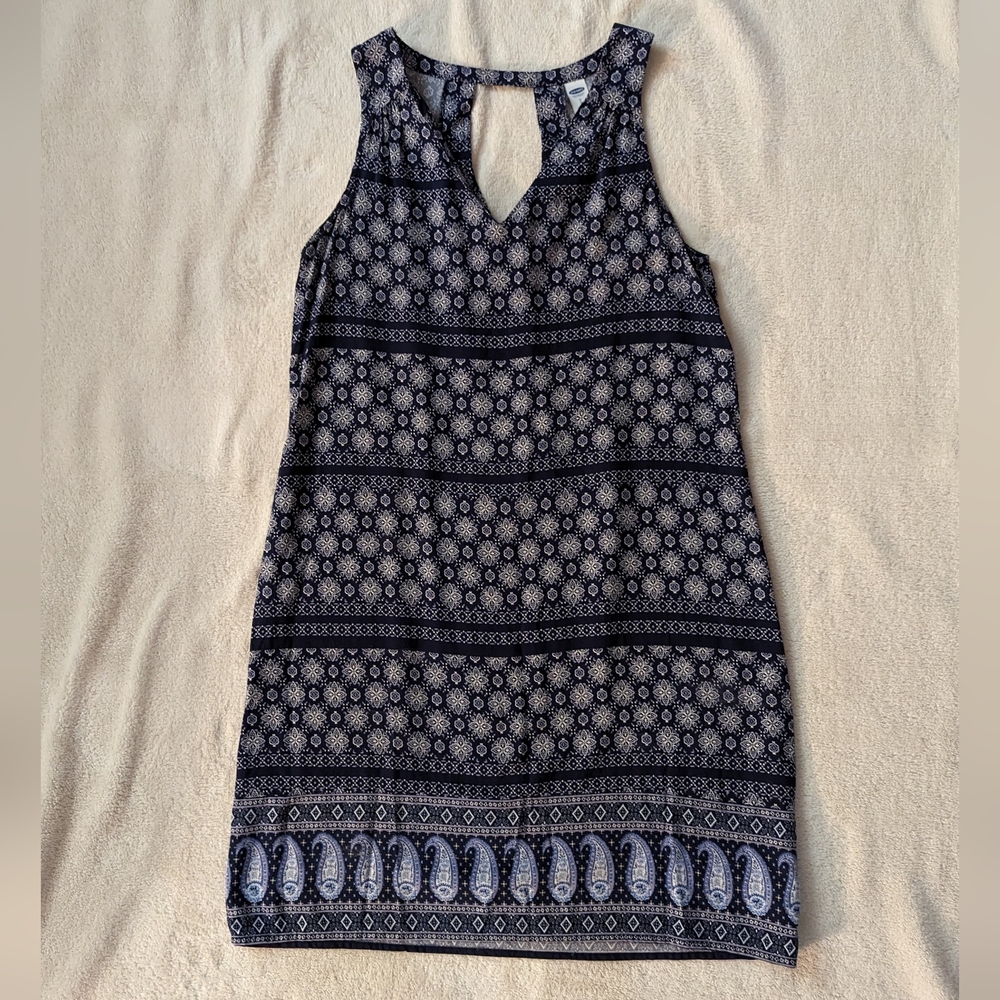 Old Navy Sleeveless Dress with Cutout Back, Navy and White- Size S